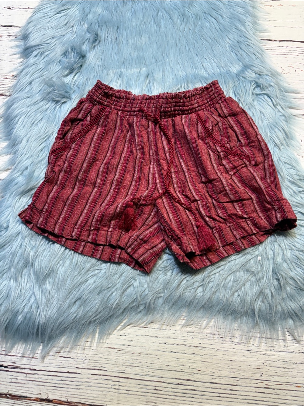Briggs Red Striped Linen Blend Tassel Shorts sz S